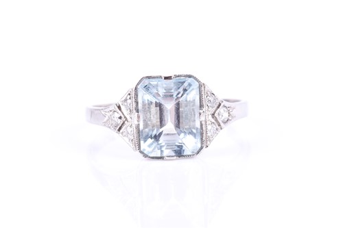 Lot 788 - A platinum, diamond and aquamarine ring, set...