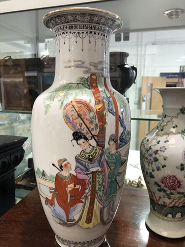 Lot 235 - A pair of Chinese Famille rose vases, early...