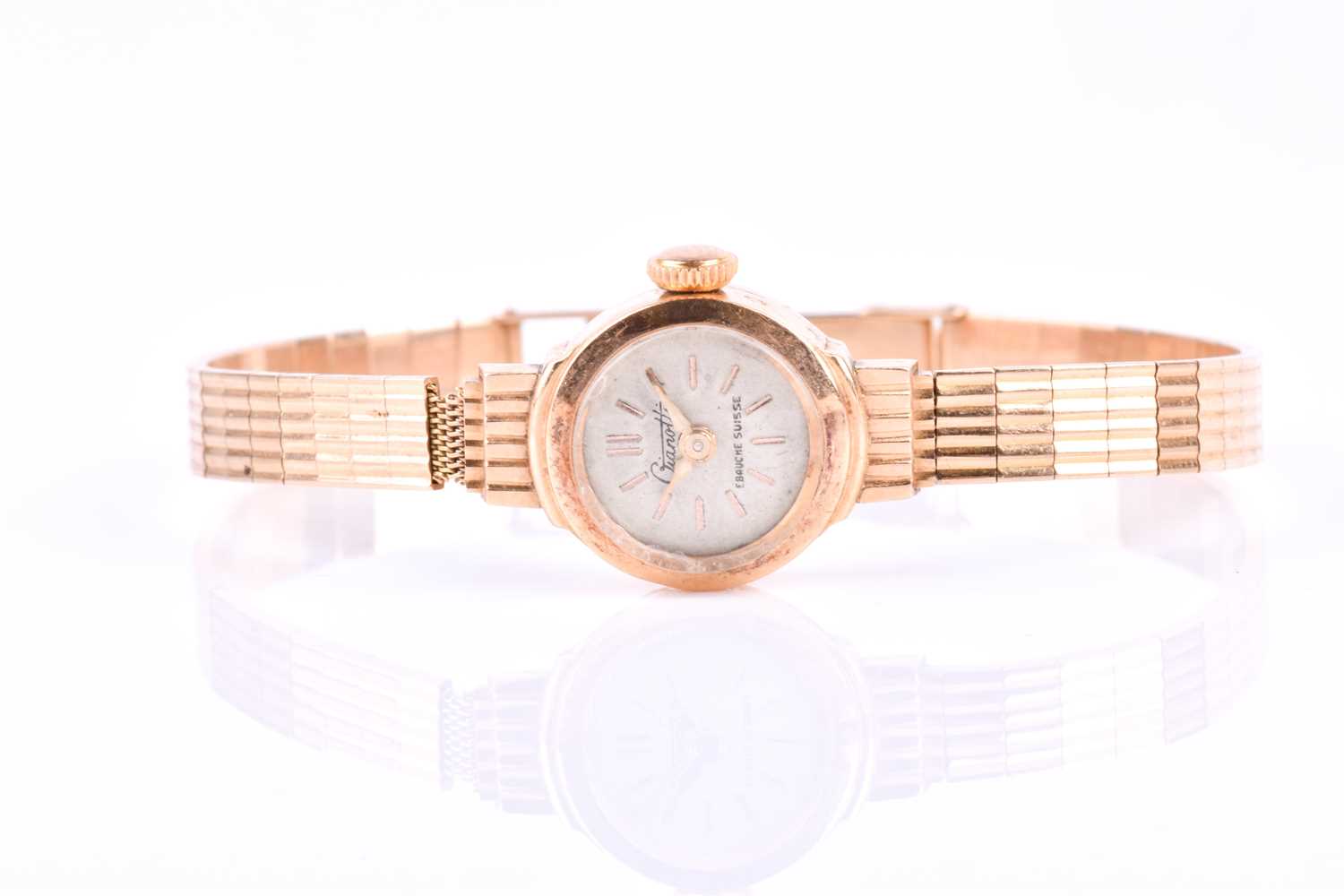 Lot 440 - A yellow metal ladies wristwatch, with small...