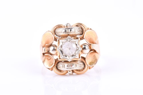 Lot 835 - A late Art Deco yellow gold cocktail ring, set...