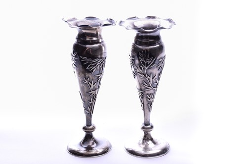 Lot 526 - A pair of Chinese export silver vases, circa...