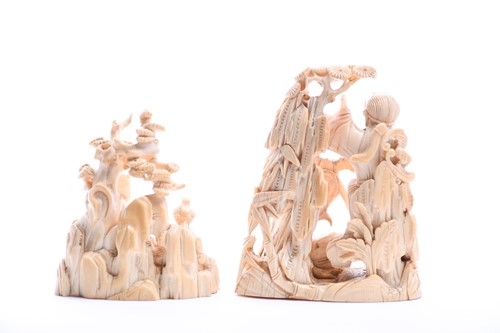 Lot 207 - Two Chinese carved ivory figure groups, early...