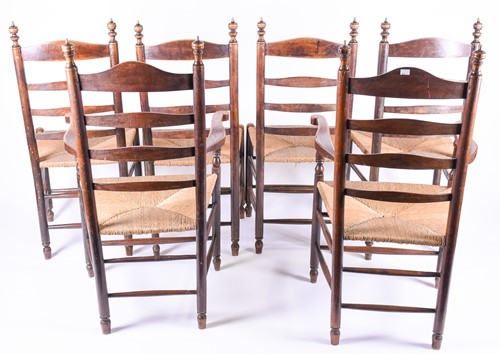 Lot 132 - A set of six early 20th century ladderback and...