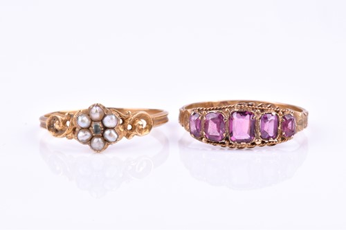 Lot 730 - A 15ct yellow gold and pink sapphire ring, set...