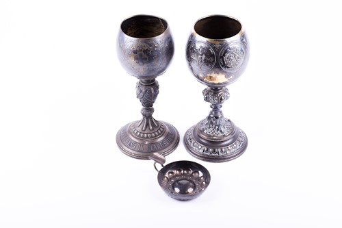 Lot 505 - Two late 19th century German silver goblets,...