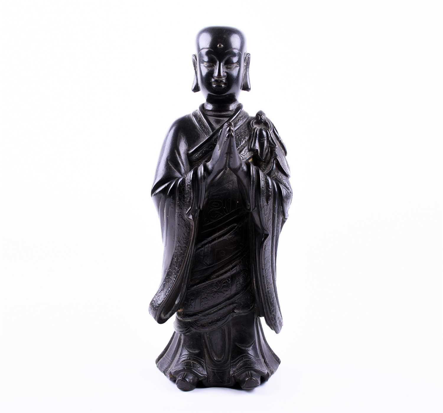 Lot 223 - A Chinese bronze Buddhist Monk, Qing, standing...