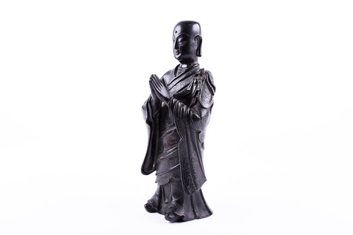 Lot 223 - A Chinese bronze Buddhist Monk, Qing, standing...