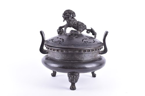 Lot 220 - A Chinese bronze censer and cover, Ming...