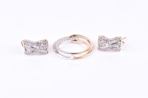 Lot 833 - A pair of yellow gold and diamond earrings,...