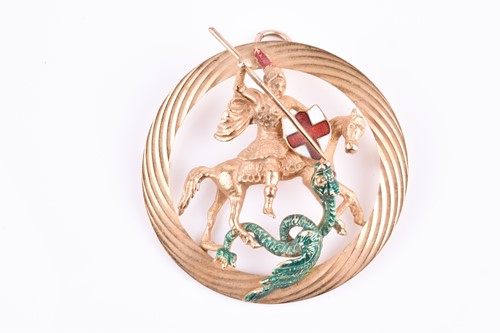 Lot 611 - A 9ct yellow gold and enamel St George and the...