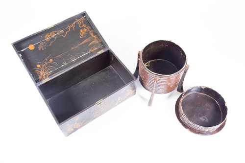 Lot 199 - A Japanese lacquer cylindrical Hokai box and...