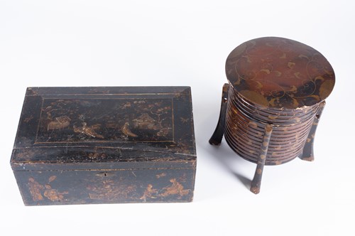 Lot 199 - A Japanese lacquer cylindrical Hokai box and...