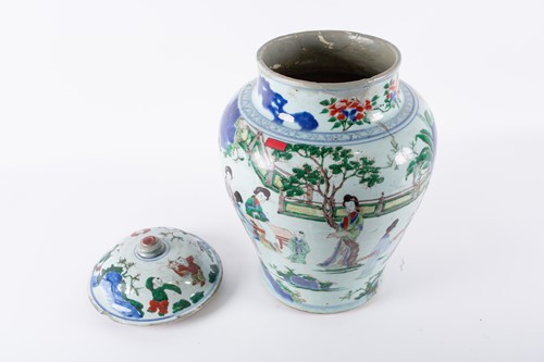 Lot 194 - A Kangxi Famille verte vase and cover, late...