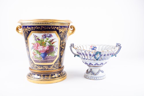 Lot 300 - A 19th century porcelain blue and gilt vase,...