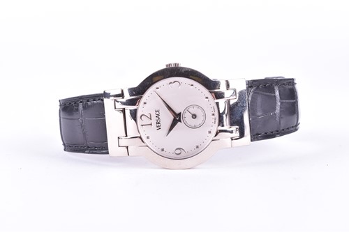 Lot 433 - A ladies Versace stainless steel wristwatch,...