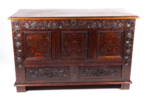 Lot 105 - An 18th-century oak linen chest/coffer, the...