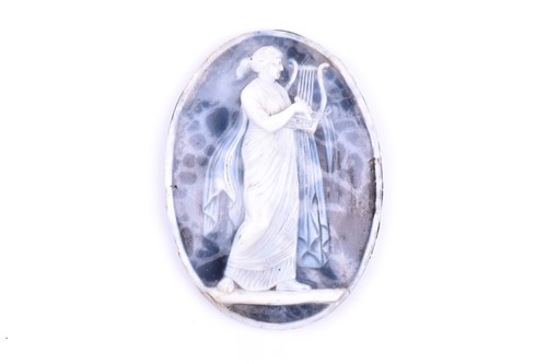 Lot 613 - A 19th century blue agate cameo, of oval form,...