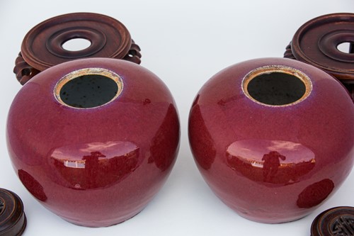 Lot 130 - 中国，红釉花瓶一对，19世纪