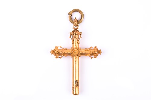 Lot 820 - A 19th century yellow metal Cross pendant,...