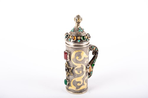 Lot 520 - Judaica, a silver and gem set lidded tankard,...