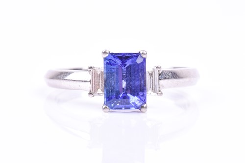 Lot 816 - A platinum, diamond, and tanzanite ring, set...