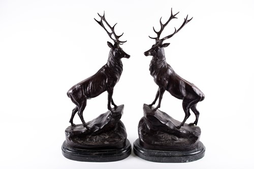 Lot 228 - After Jules Moigniez, a pair of large bronze...