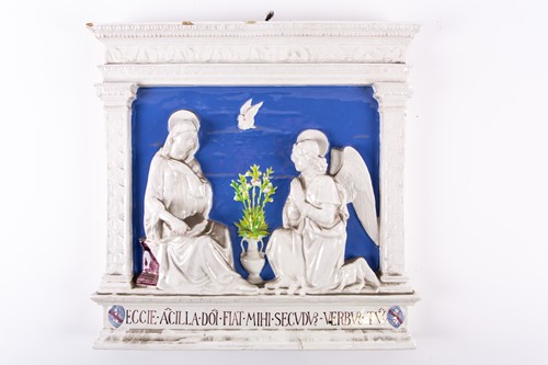 Lot 349 - An Italian Cantagalli tin glazed wall plaque, '...