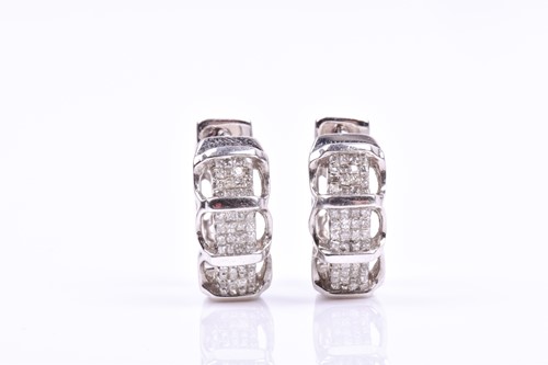 Lot 612 - A pair of 14ct white gold and diamond half...