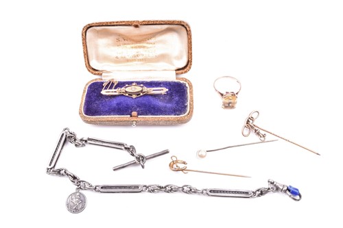 Lot 605 - A silver Albert short watch chain with...