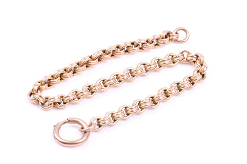 Lot 803 - A yellow metal rounded fancy-link chain...