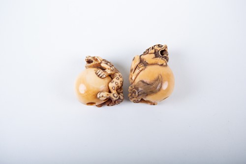 Lot 162 - Two Japanese carved ivory netsukes, 19th...