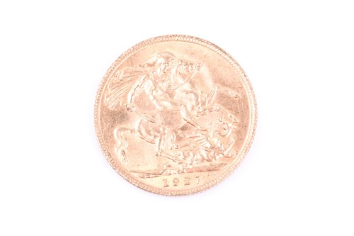 Lot 404 - A George V full sovereign, 1927, bare head l....