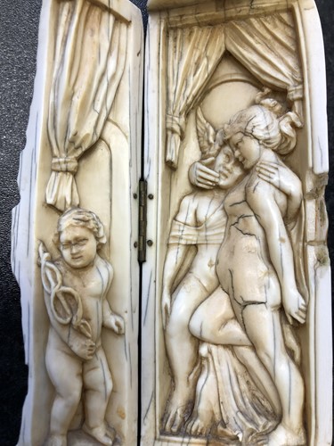 Lot 251 - A 19th century Dieppe ivory carved triptych...