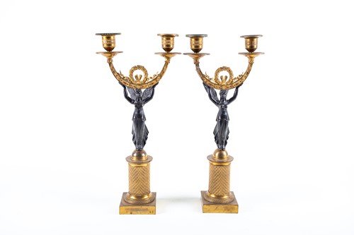 Lot 242 - A pair of French Empire period ormolu and...