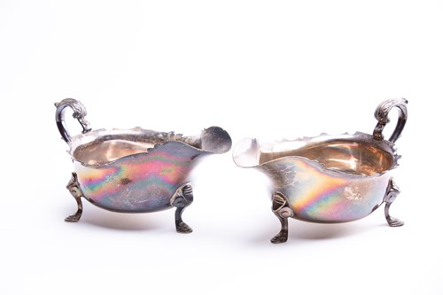 Lot 526 - Pair of George V silver sauce boats, London...
