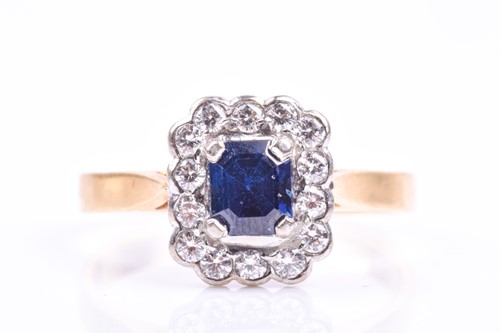 Lot 37 - An 18ct yellow gold, diamond, and sapphire...