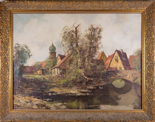 Lot 43 - 20th century Continental school, a river view...