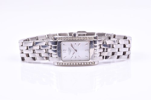Lot 353 - A Longines ladies stainless steel wristwatch,...