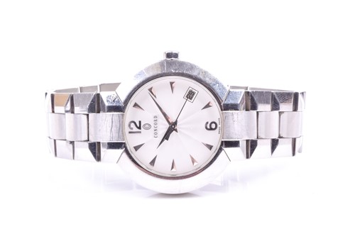 Lot 387 - A Concord stainless steel wristwatch, the...