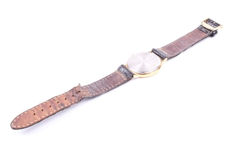 Lot 342 - A Longines gold plated wristwatch, the white...
