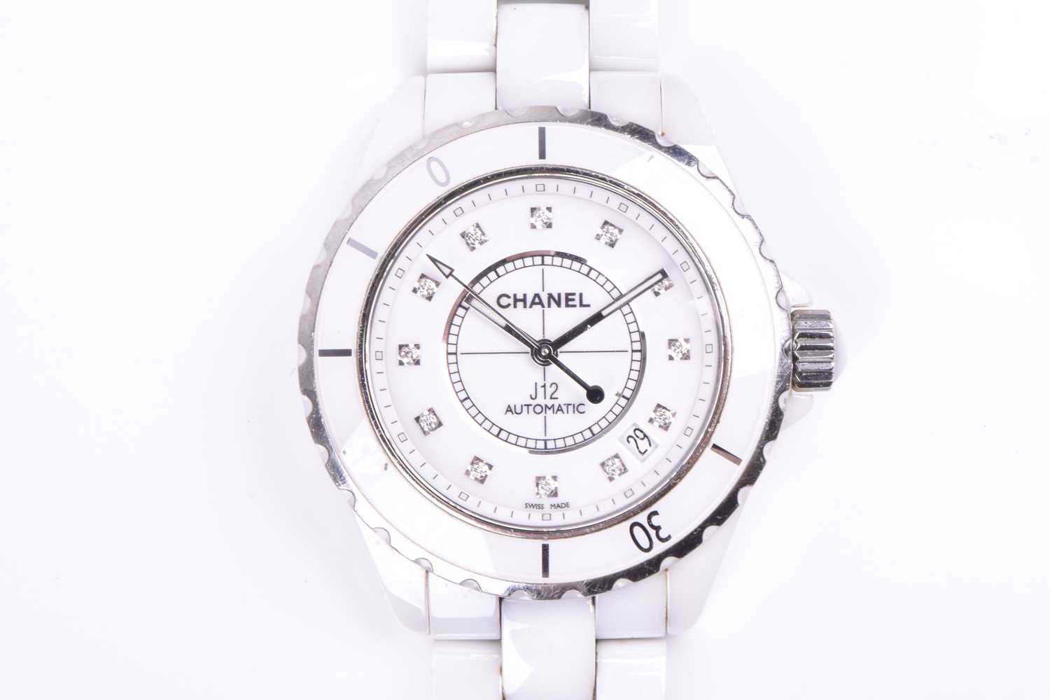 Lot 351 - A Chanel 'J12' white ceramic and diamond...