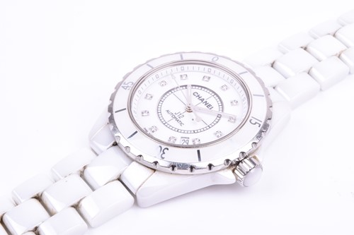 Lot 351 - A Chanel 'J12' white ceramic and diamond...