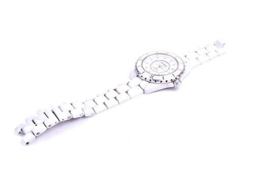 Lot 351 - A Chanel 'J12' white ceramic and diamond...