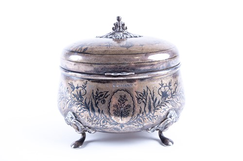 Lot 486 - A 19th-century Persian white metal oval casket,...