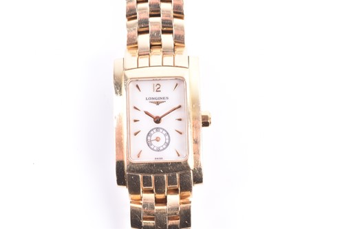 Lot 360 - A Longines ladies gold plated wristwatch, the...