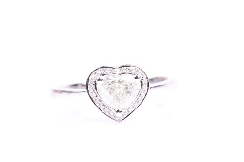 Lot 761 - An 18ct white gold and diamond heart-shaped...