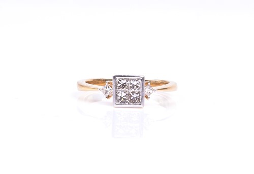 Lot 579 - An 18ct yellow gold and diamond ring, set with...