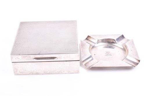 Lot 469 - A silver engine-turned square box, hallmarked...