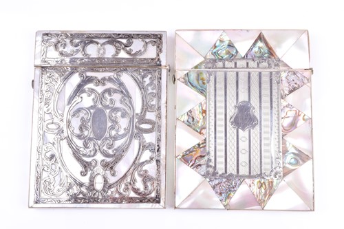 Lot 424 - A silver and mother-of-pearl card case, the...