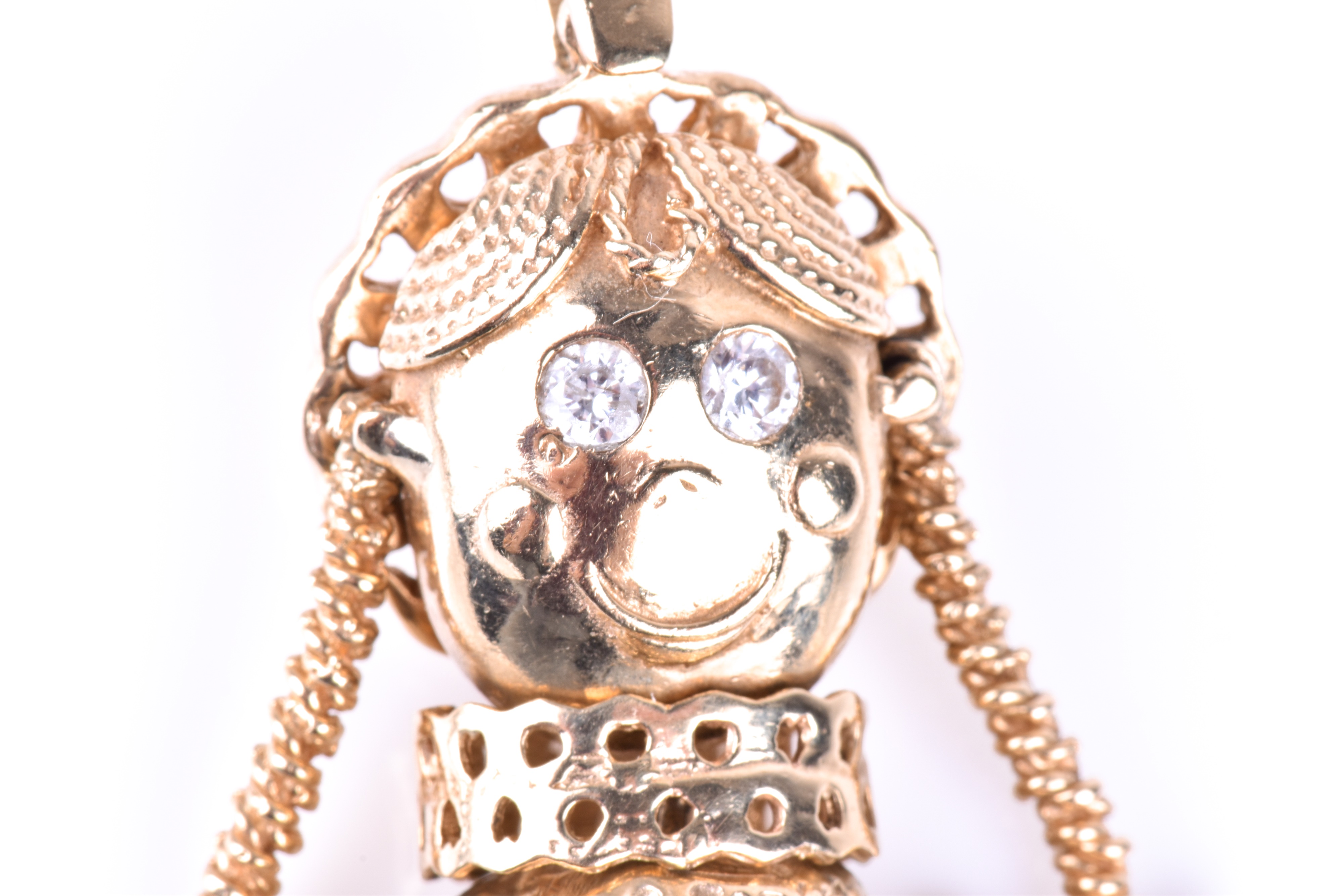 9CT YELLOW GOLD Simulated Sapphire &Simulated Diamond Rag Doll Pendant  (13x35mm) £299.00 - PicClick UK